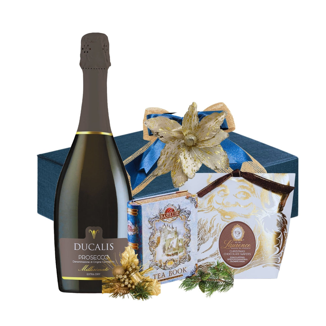 Cadou Crăciun Prosecco Blue Shimmer cu prosecco și vafe cu pralină