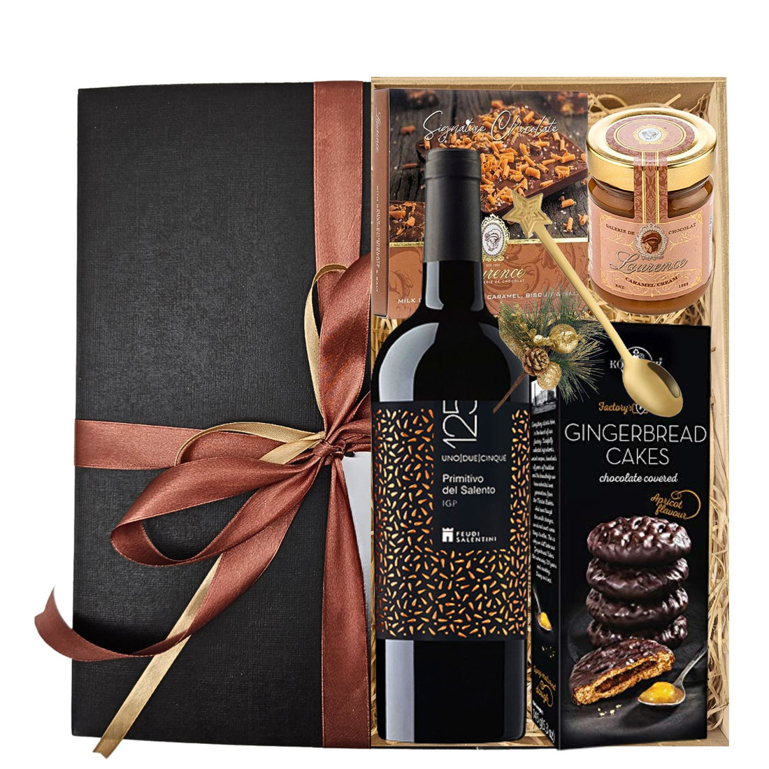 Cos cadou Crăciun Salentini Feast cu vin Primitivo, caramel și ciocolată