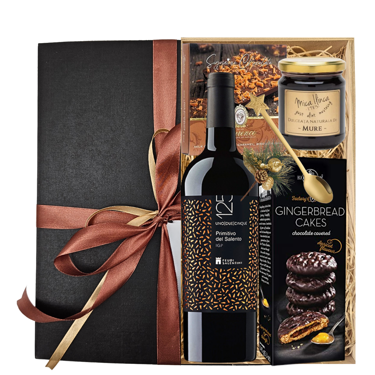 Cos cadou Crăciun Salentini Feast cu vin Primitivo, caramel și ciocolată