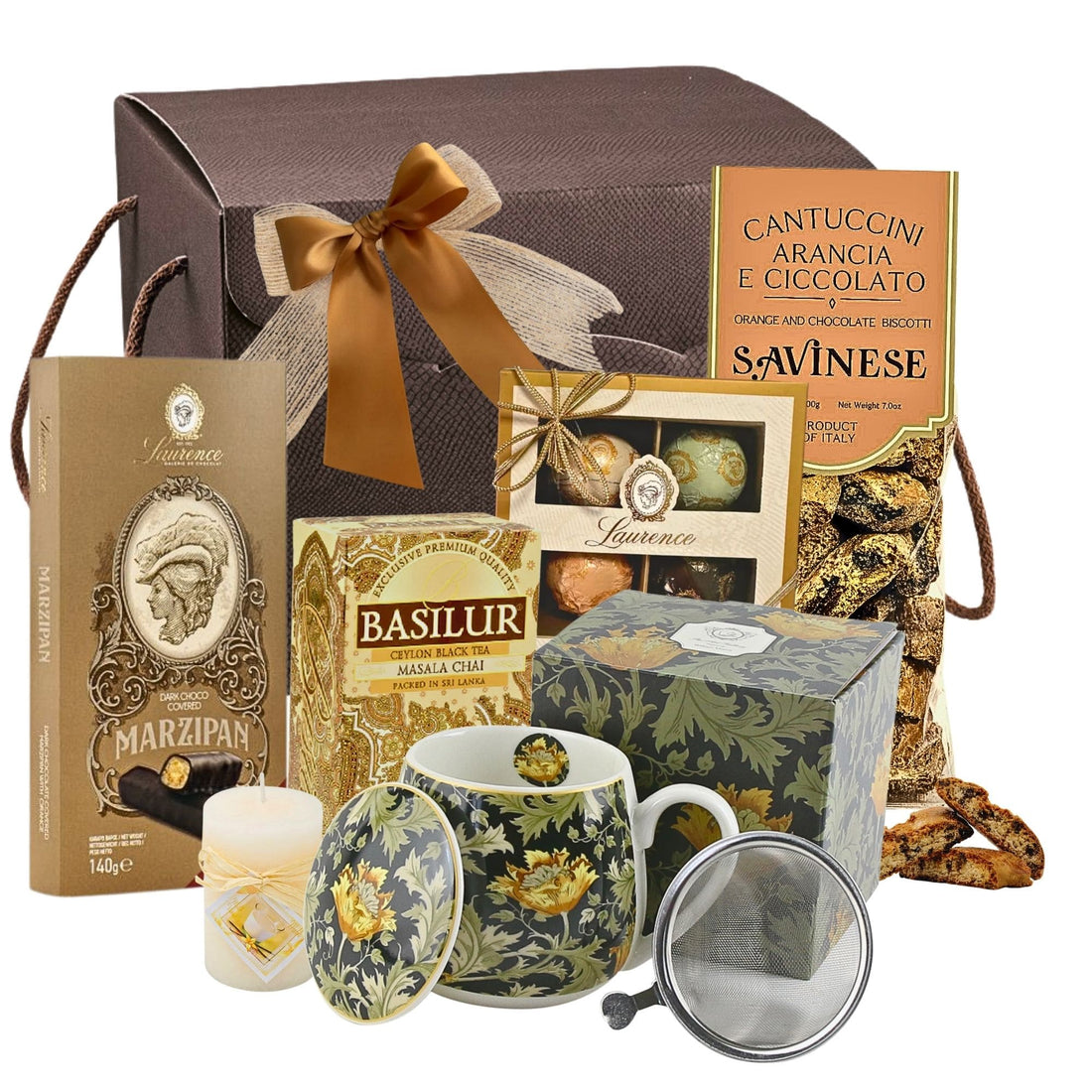 Set Cadou Gourmet Treasure cu Cantuccini Savinese, praline Laurence și cană William Morris