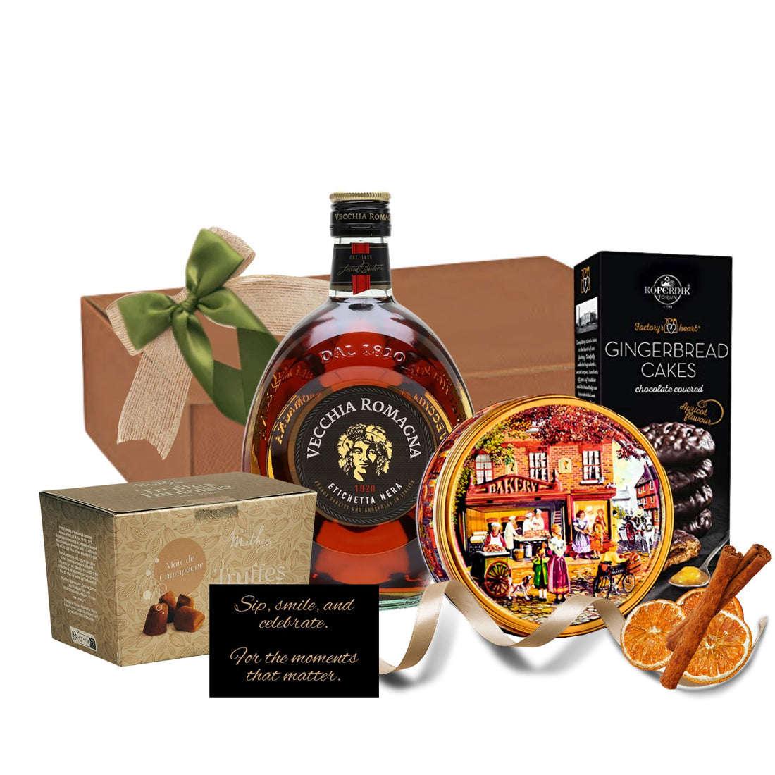 Set Vecchia Romagna Etichetta Nera cu trufe Mathez, turta dulce și fursecuri cu unt, în ambalaj premium