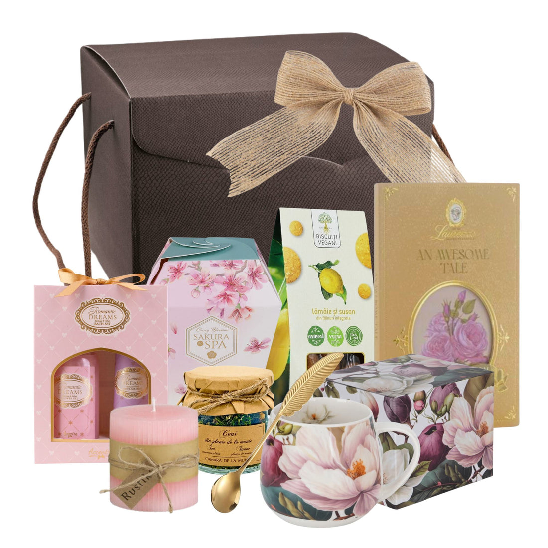 Cadouri de 8 martie pentru colege cu cana florala si produse spa