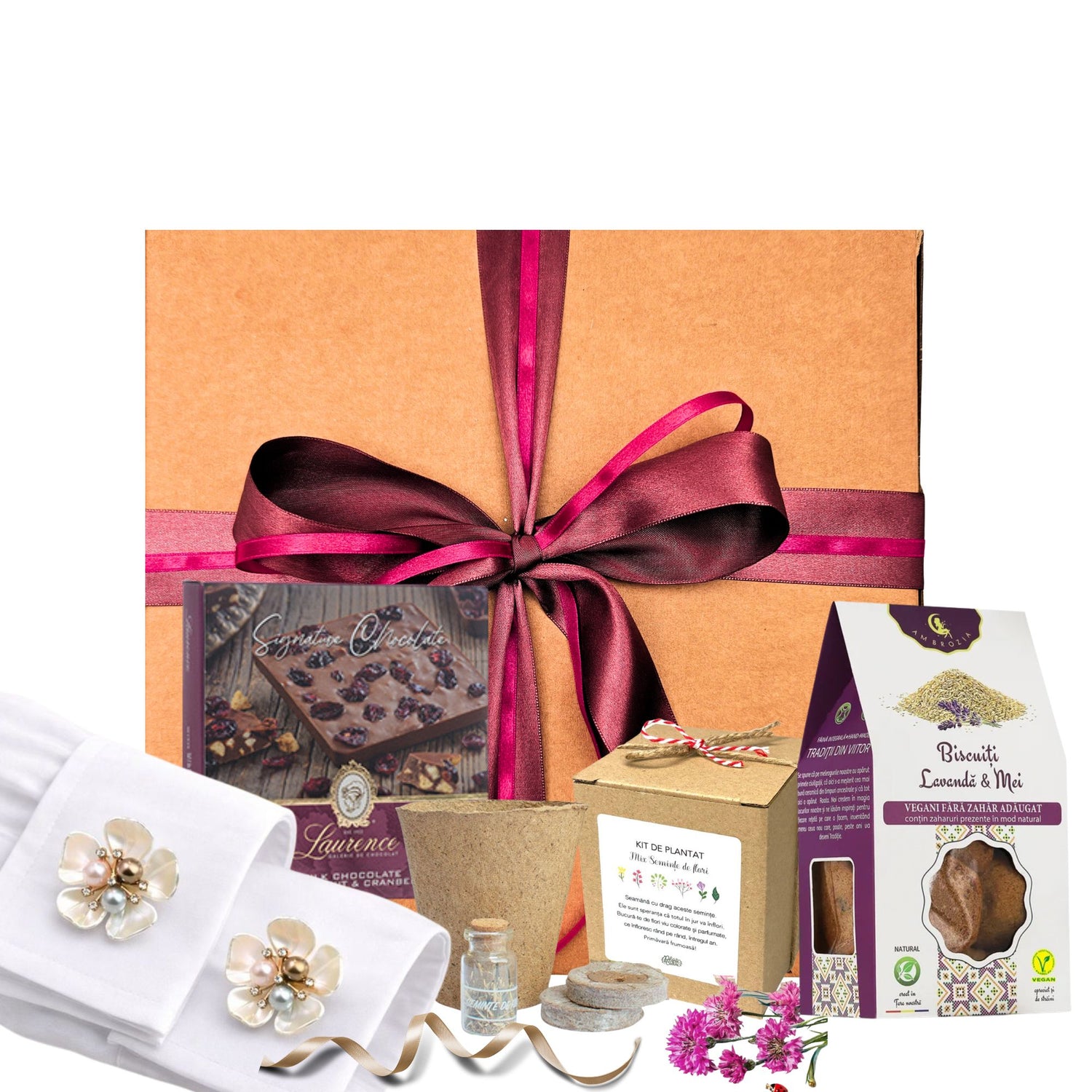 Cadou 8 martie femei cu kit de plantat flori si ciocolata premium