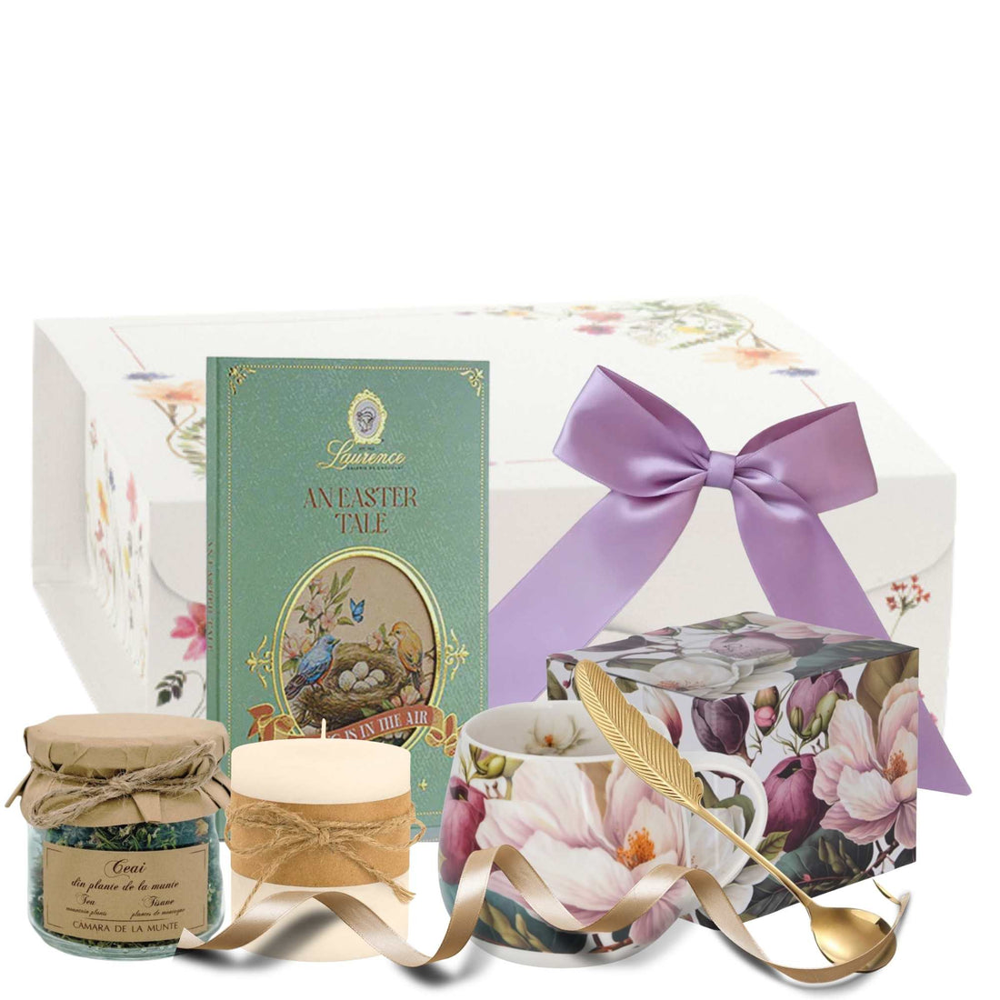 idei de cadouri pentru paste cu ceai cana florala si dulciuri