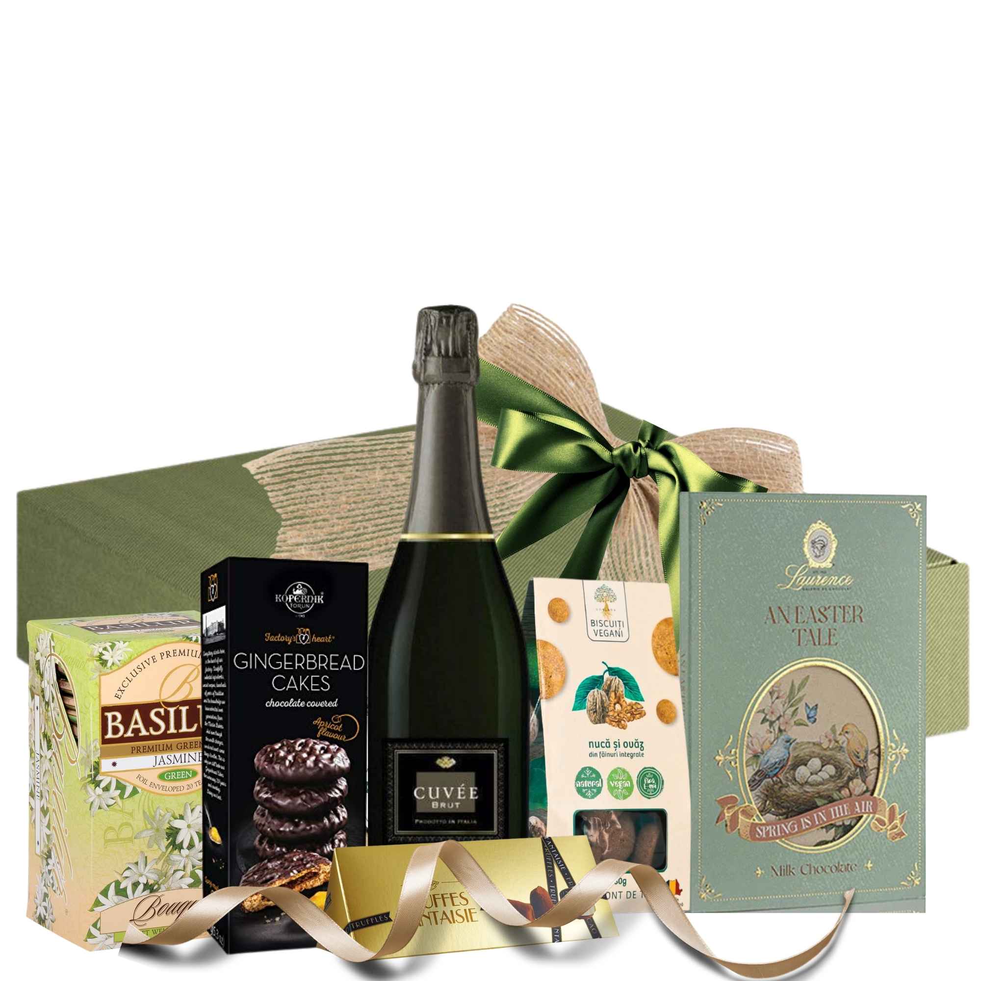 pachet cadou de paste cu vin rosu ciocolata biscuiti danezi si ceai premium