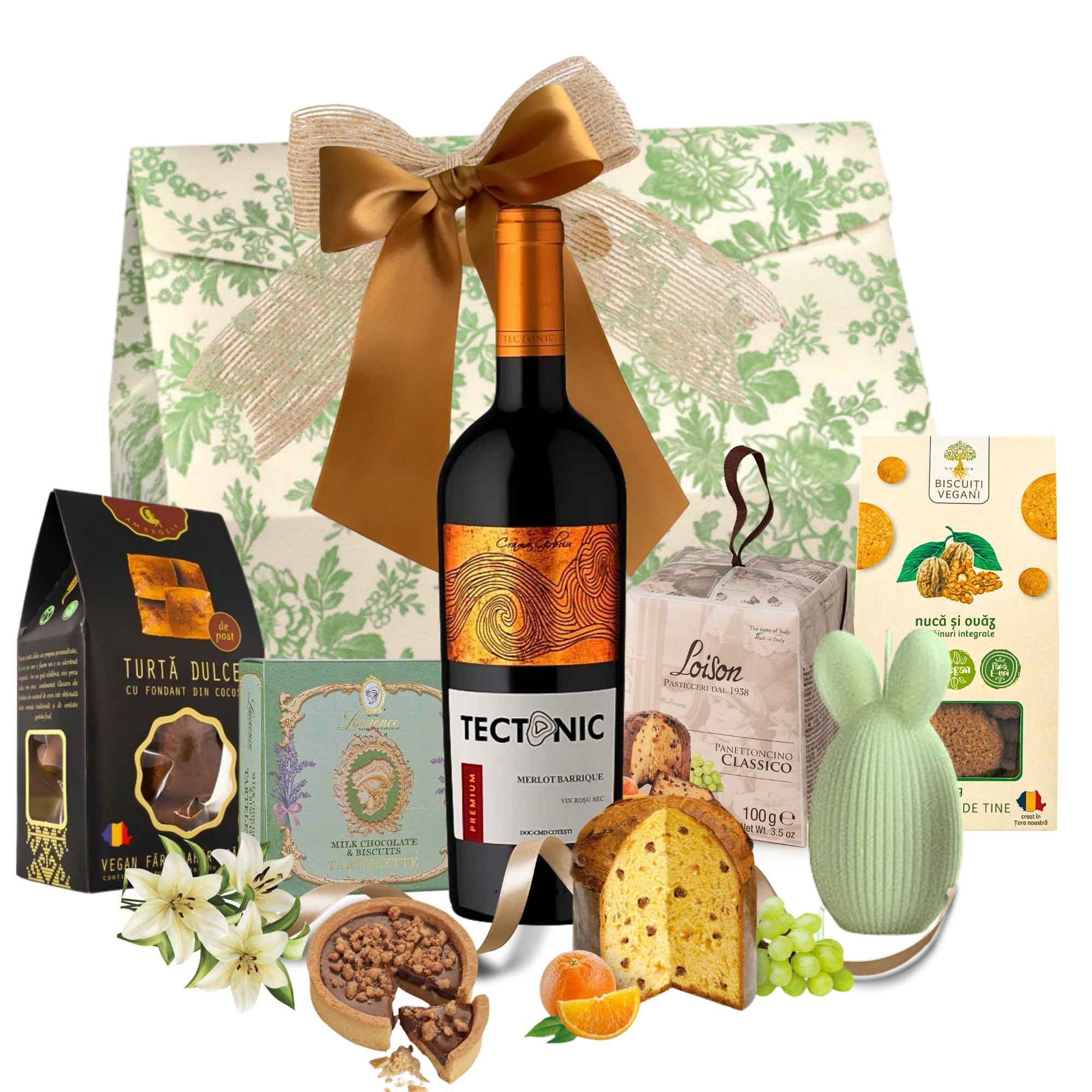 pachete cadou de paste cu vin rosu tectonic panettone si deserturi gourmet