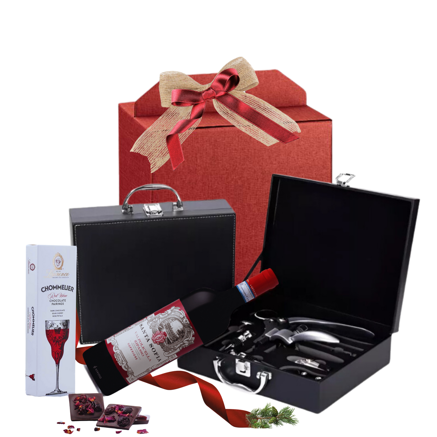 Cadou Santa Sofia’s Savour cu Valpolicella Ripasso, ciocolată Chommelier și accesorii de vin premium
