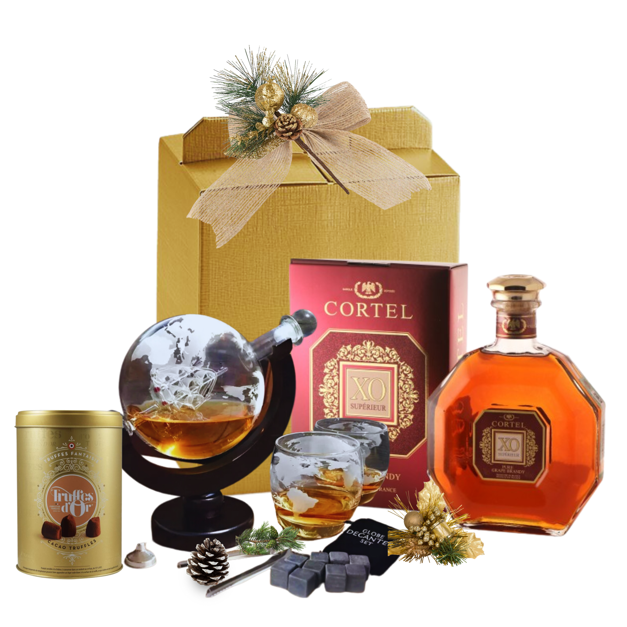 Set Truffles &amp; Toasts cu Cortel XO, trufe Mathez și decantor Epique în cutie premium
